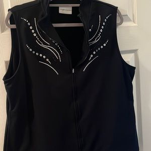 Alfred Dunner L. black vest rhinestone embellishment